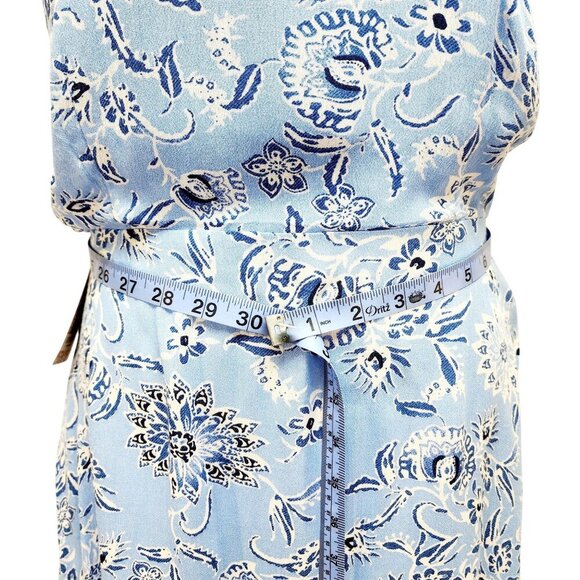 Blue Floral Halter Neck Sleeveless Midi Dress With Lace-Up Back Size M - Picture 10 of 10